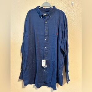 Ralph Lauren Button Down Shirt Size 3XLT‎ 100% Linen Men’s Long Sleeve